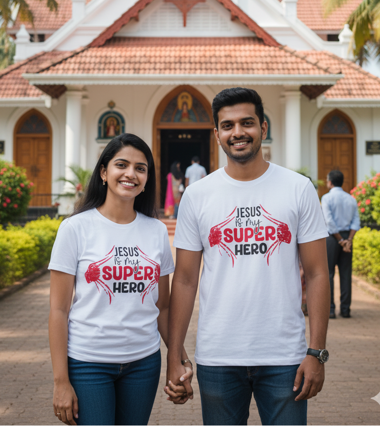 JESUS is my SUPER HERO Unisex Classic Crew cotton  T-Shirt 180 GSM