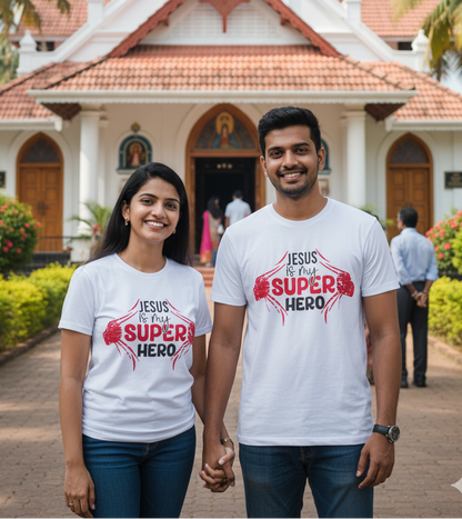 JESUS is my SUPER HERO Unisex Classic Crew cotton  T-Shirt 180 GSM